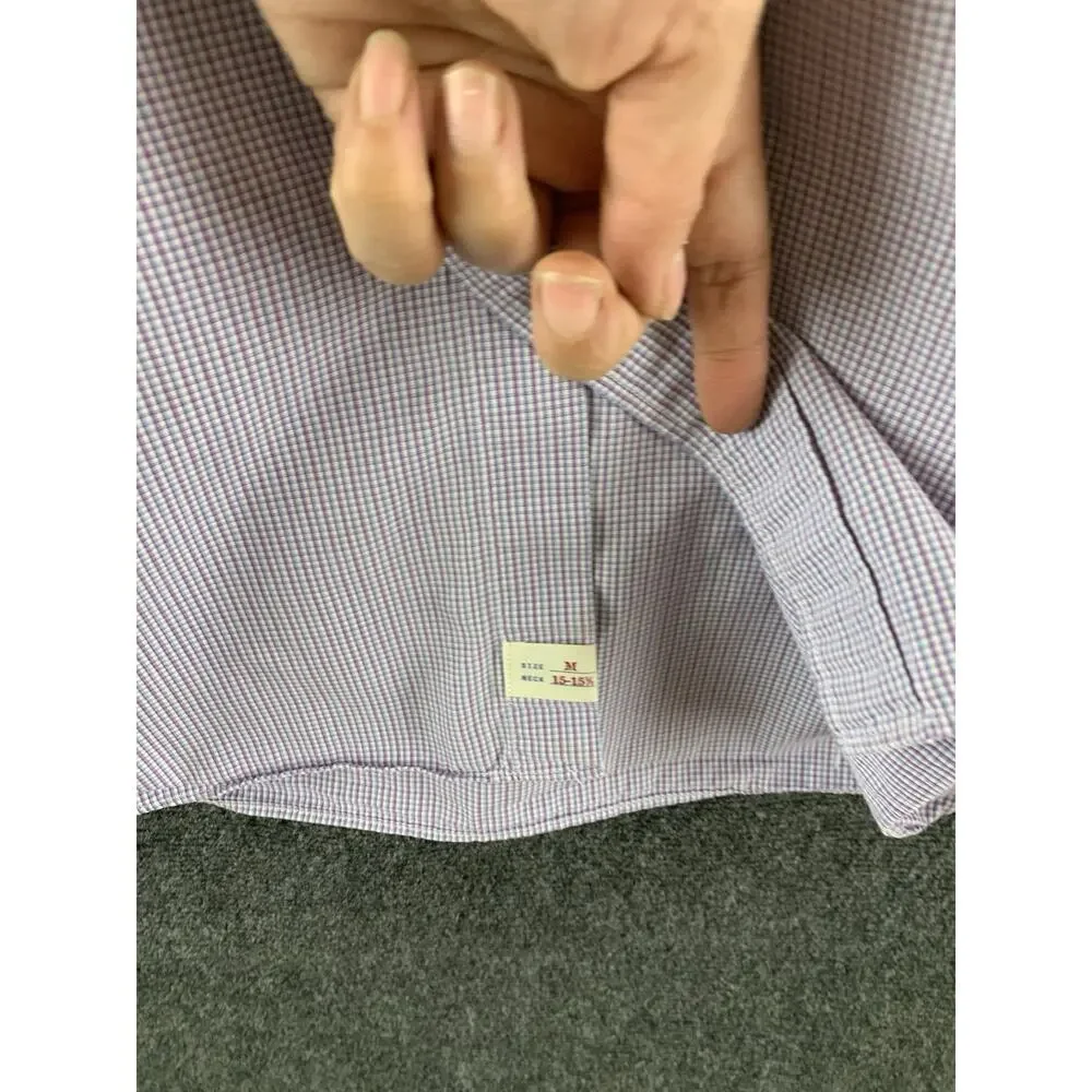 J. Crew Shirt Mens Medium 15-15.5 Purple White Micro Gingham Check 2-Ply Cotton